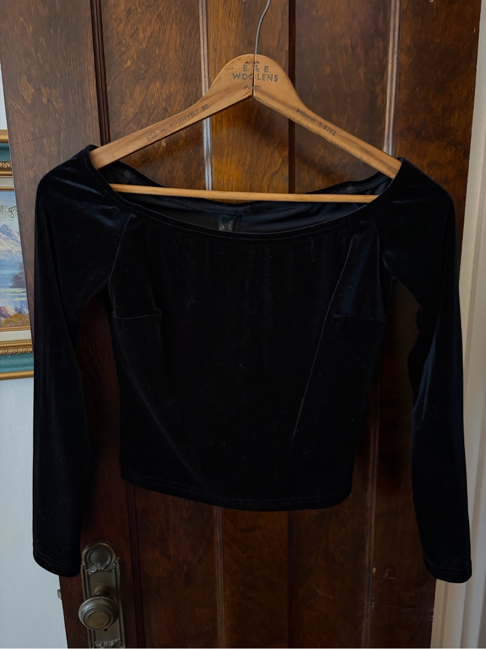 Vintage Black Velvet Off The Shoulder Top